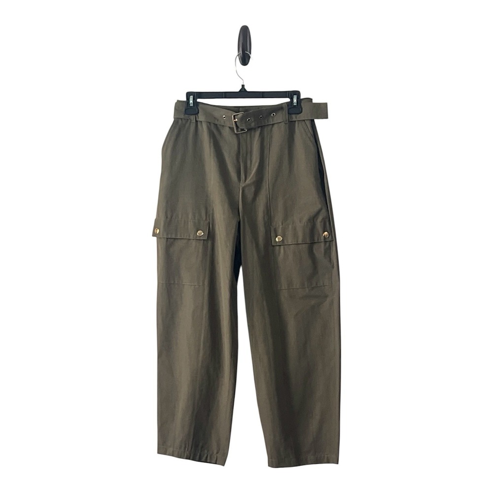 Zara Belted Dark Khaki High-Waisted Cargo Pants Size M US